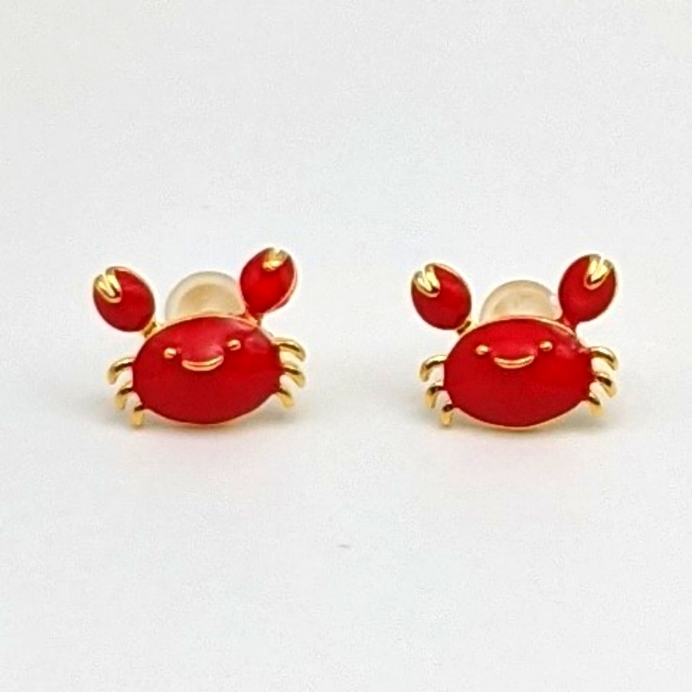 Lobster red sterling silver stud earrings